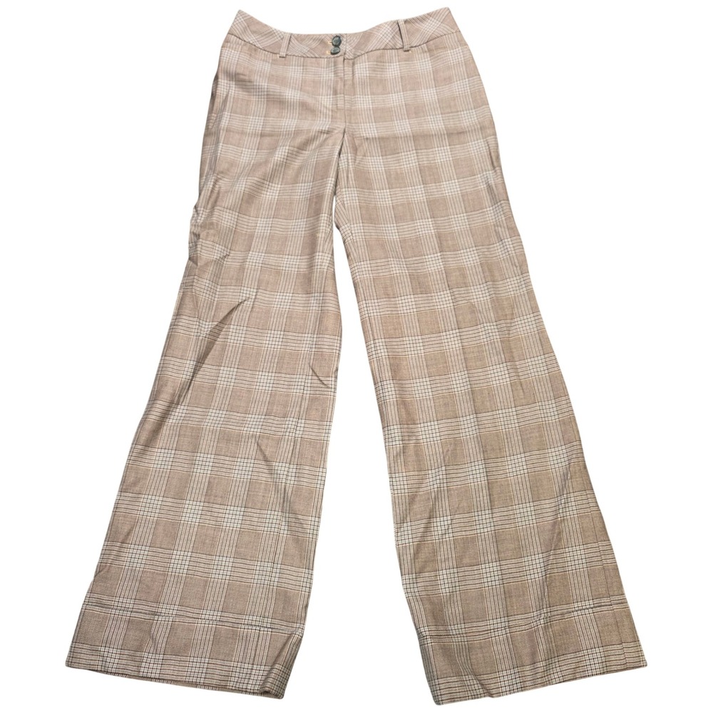 Ann Taylor LOFT 100% Wool Wide Leg Trousers Women's Size 6 Brown Glen Plaid